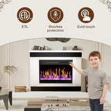 23“ Electric Fireplace Insert, 1500W/1000W Electric Fireplace Heater for Indoor Use with 12 Colors Adjustable Flame, Fireplace Stove for Home Office, Fake Fireplace with Remote Control CUOZOVA
