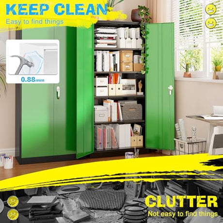 Pataku Metal Storage Cabinet, 72" Garage Cabinet with Doors and Shelves Lockable Steel Multifunctional Cabinets, File Cabinets for Home, Office, Warehouse(Black Green) Pataku