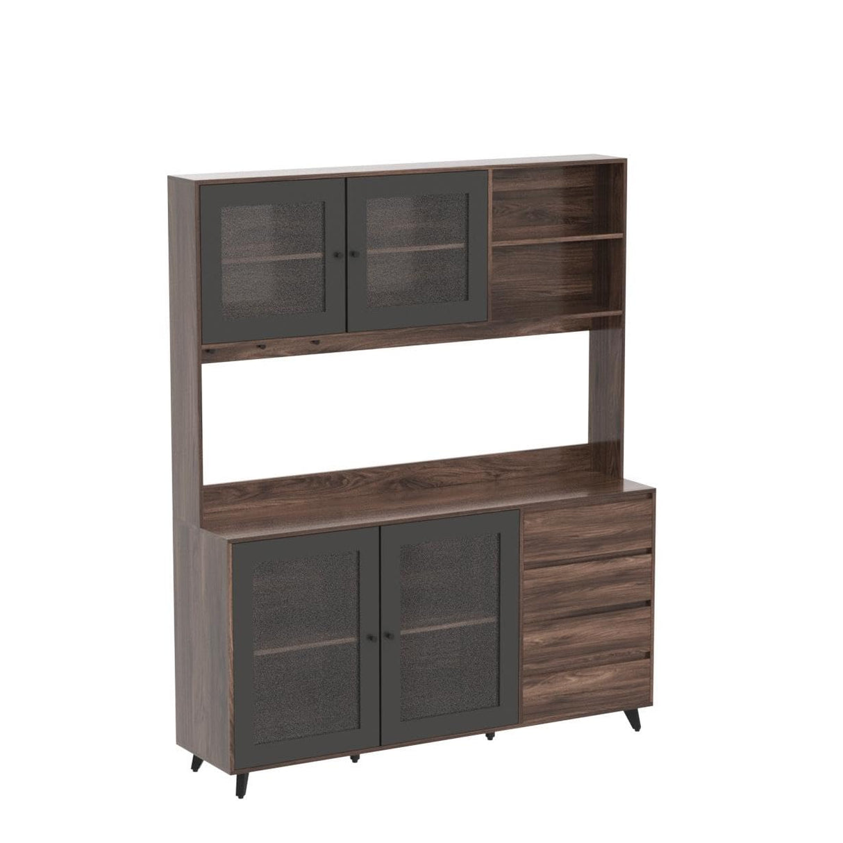 AIEGLE 63" W Large Kitchen Hutch Cabinet, Pantry Cabinets with Hutch, Freestanding Cupboard with 4 Doors, 4 Drawers & Microwave Shelf, Kitchen Storage Buffet, Dark Walnut (63" W x 15.7" D x 74.8" H) AIEGLE