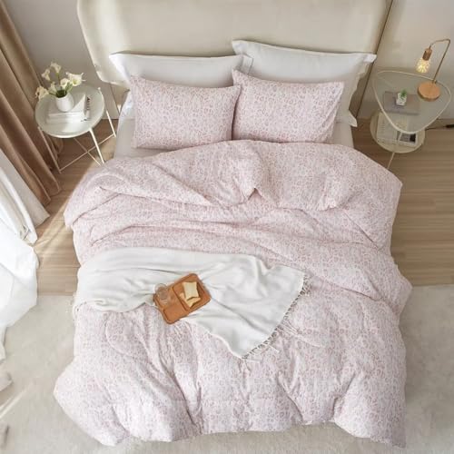 MKXI Luxury Comforter Set Leopard Print King Size Comforter Set Animal Cheetah Pattern Pink White Floral Bed Comforter Cute Leopard Aesthetic Comforter Bedding Set for All Season MKXI