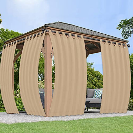 PureFit Outdoor Curtains for Detachable Sticky Tab Top Patio Waterproof/Weatherproof, UV and Fade Resistant Outside Curtains for Gazebo, Porch, Pergola, Privacy Curtain, 54 x 84 inch, 2 Panels, Beige PureFit