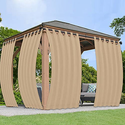 PureFit Outdoor Curtains for Detachable Sticky Tab Top Patio Waterproof/Weatherproof, UV and Fade Resistant Outside Curtains for Gazebo, Porch, Pergola, Privacy Curtain, 54 x 84 inch, 2 Panels, Beige