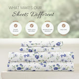 Linen Market 4 Piece Queen Sheet Set - Breathable, Double-Brushed Patterned Cooling Sheets – Oeko-TEX Certified Ultra Soft & Wrinkle-Free 16" Deep-Pocket Queen Sheets - Easy Care Blossoms Light Blue Linen Market