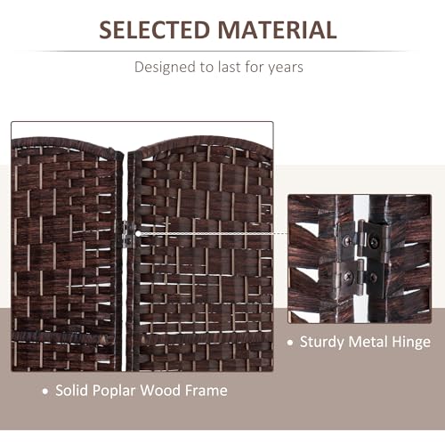 HOMCOM Room Divider, 3 Panel Folding Privacy Screen, 6FT Tall Portable Wicker Weave Partition Wall Divider for Bedroom, Home Office, Brown HOMCOM