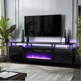 oneinmil 70" Modern Electric Fireplace TV Stand for TVs Up to 80 inch, with Electronic Flame and LED Lights, Luxury High Gloss Finish Entertainment Center, TV Console Cabinet for Living Room, Black oneinmil