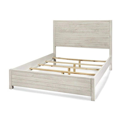 Rustic King Size Platform Bed Frame with Distressed Off-White Headboard for Timeless Farmhouse Elegance - WoodArtSupply