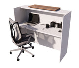 UGOS ICN 53 Inch Contemporary Reception Desk | Multifunctional Modern,Transaction Countertop, Laminate Desktop, Standing Front Table for Office, Home, School, Salon, Spa - White and Teak UGOS