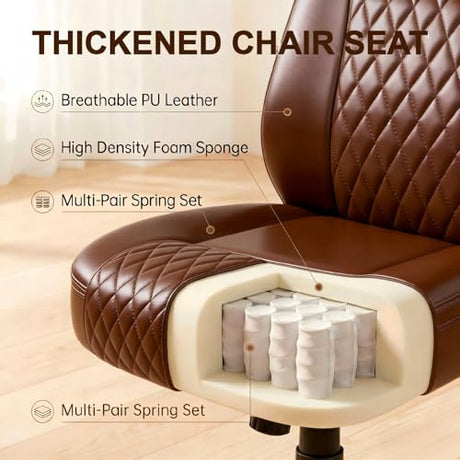 COMHOMA Office Chair 400lbs, Home Desk Chair with Flip-up Arms and Ergonomic Back - Heavy Duty PU Leather Executive Chair for Home Office Gaming, Brown COMHOMA