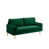 67'' Velvet Sofa Bed, Modern Loveseat with Gold Metal Legs and 2 Bolster Pillows, Velvet Love Seats Couch for Small Spaces, Living Room, Apartment (Green) GPCRAC