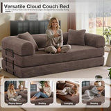 JJJ 63 inch Sofa Bed 4-in-1 Boneless Convertible Corduroy Sleeper Folding Couch with Fixed-Shape Frame and 2 Futons No Assemble Required 3 Seater Upholstered for Living Room (Brown, 63 inch) JJJ