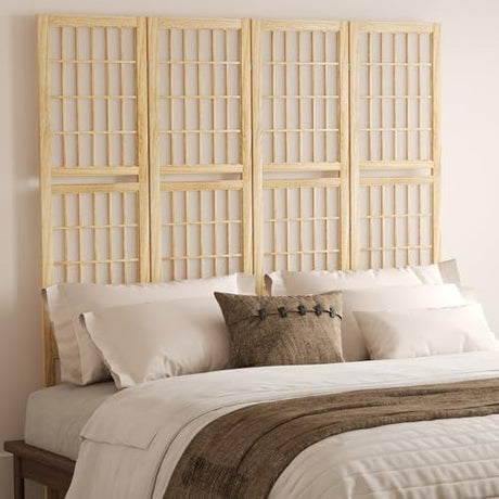 5.6FT Room Divider and Folding Portable Partition Screen, Chinese Japanese Shoji Style with Three Display Shelves for Room Separation - 4 Panel (Natural) Svimi
