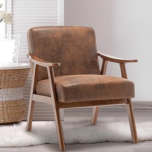 SmartEdge Accent Chair, Living Room Chairs with Extra-Thick Backrest, Lounge Accent Chair with Solid Wood Frame, Comfy Tech Cloth Vanity Chair Armchair for Bedroom, Reading Room, Office, Brown SmartEdge