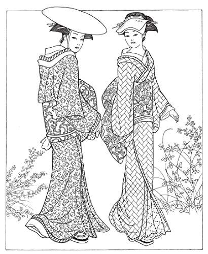 Creative Haven Japanese Kimono Designs Coloring Book: Relax & Unwind with 31 Stress-Relieving Illustrations (Adult Coloring Books: World & Travel) Dover Publications
