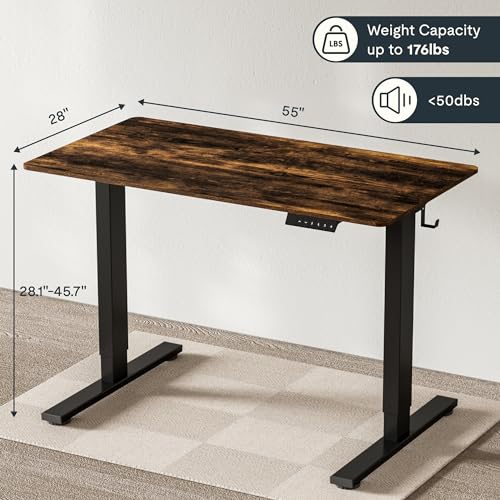 FLEXISPOT EN1 Electric Stand Up Desk 55 x 28 Inches Whole-Piece Desktop Ergonomic Memory Controller Height Adjustable Standing Desk (Black Frame + 55" Rustic Brown Desktop, 2 Packages) FLEXISPOT