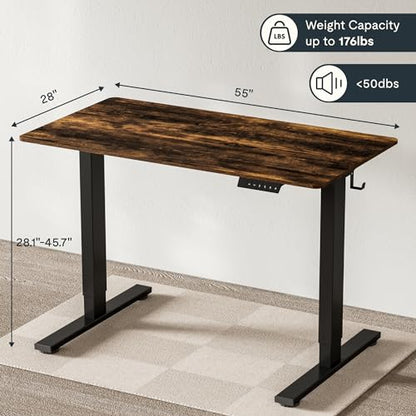 FLEXISPOT EN1 Electric Stand Up Desk 55 x 28 Inches Whole-Piece Desktop Ergonomic Memory Controller Height Adjustable Standing Desk (Black Frame + 55" Rustic Brown Desktop, 2 Packages) - WoodArtSupply