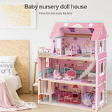 ROBUD Wooden Dollhouse, Doll House Playset with 24-pcs Exquisite Accessories, Working Elevator, Gift for Ages 3+ ROBUD
