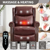 Genuine Leather Recliner Chair for Adults, Manual Swivel Rocker Glider Rocking Chair with Vibration Massage Lumbar Heat for Nursery, Rivet Design Single Sofa Chair for Living Room - Burgundy Red