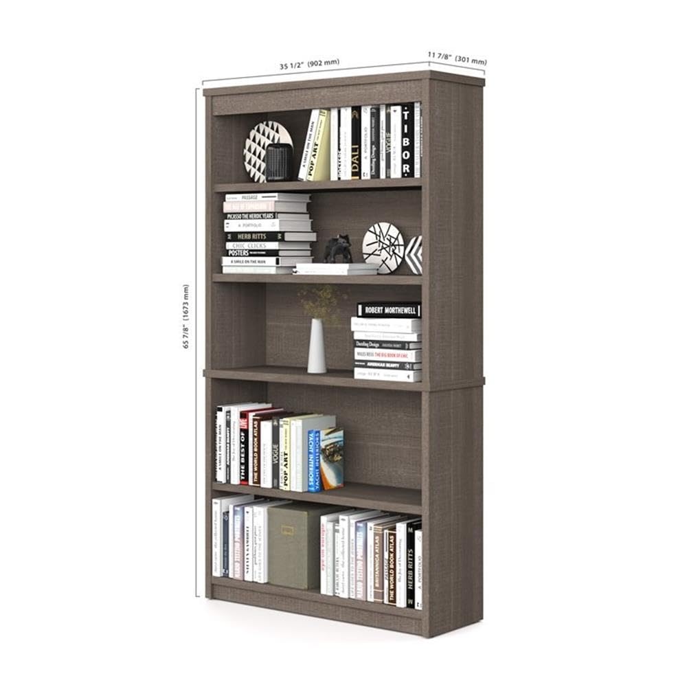 Pemberly Row Modern U-Shaped Engineered Wood Desk with Hutch File and Bookcase, Fully Reversible Unit, Assembly Required, for Home Office, in Bark Gray Finish Pemberly Row