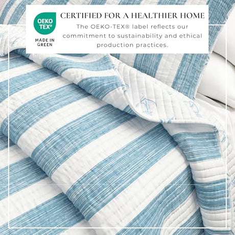 Great Bay Home Twin/Twin XL Coastal Bedding Set, Summer Coastal Quilt with Sham, Beach 2-Piece Reversible All Season Bedspread Quilt Set. Lightweight Nautical Quilted Coverlet. Blue Great Bay Home
