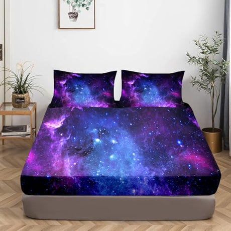 MUSOLEI Colorful Girls Fitted Sheet Set Galaxy Sheets, 3D Rainbow Twin Bedding Set Girl Bed Sheet 2PCS Boho 1 Fitted Sheet with 2 Pillowcase Wrinkle Free Cozy Microfiber Twin Sheet for Girls(Queen) MUSOLEI