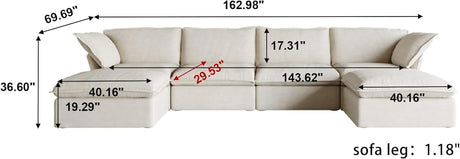JACH U-Shaped Couches for Living Room, Convertible Sectional Sofa, 162" Modern Deep Seat Soft Cloud Couch, Modular Sectional Sofas with Ottomans, Sofa Cover Removable(Beige) JACH