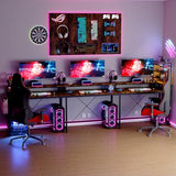 U Shaped Desk with Power Outlets, USB Ports & RGB LED Lights, 79 Inch Large Corner Computer Desk with Monitor Stand, Reversible Gaming Desk for Home Office, Ergonomic Workstation (Rustic Brown) Patikuin