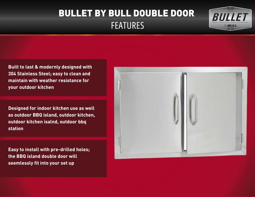 Bullet by Bull Stainless Steel Outdoor Kitchen Grill Set - Built-In Liquid Propane Grill, Perfect for Entertaining -BBQ Kitchen Isl& Bundle - Includes 4 Burner Grill, Double Access Door & Side Burner Bull Outdoor Products