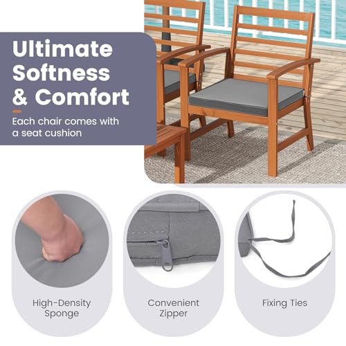 Tangkula 4 Pieces Outdoor Furniture Set, Acacia Wood Conversation Set w/Soft Seat Cushions, Stable Acacia Wood Frame, Patio Sofa & Coffee Table Set for Backyard, Porch, Poolside (Grey) - WoodArtSupply