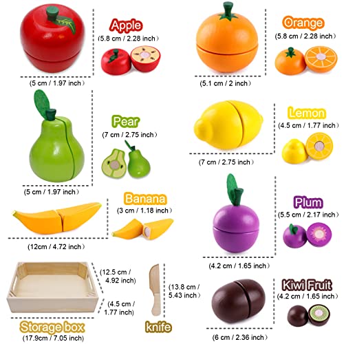 Wooden Play Food for Kids Kitchen Cutting Fruits Toys for Toddlers Pretend Vegetables Gift for Boys Girls Educational Toys Airlab