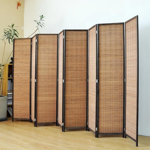 Pawlabay 8 Panel Bamboo Room Divider Screen,5.6 FT Tall Bamboo Divider Folding Panel Screen,Freestanding Panel Divider for Room Seperation,Brown PawlaBay