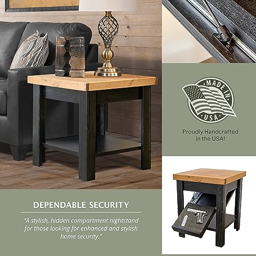 American Furniture Classics Gun Concealment Nightstand End Table, Chic Black with Honey Top American Furniture Classics