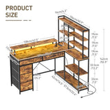 RALGEND L Shaped Computer Desk with Drawers, 53'' Gaming Desk with Storage Shelves, Corner Computer Desk with Power Outlets & LED Light, Home Office Desk with Monitor Stand and Pegboard, Rustic Brown RALGEND