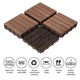 Yaheetech 11pcs Tiles Patio Deck Tiles Interlocking Wood Patio Tiles Patio Garden Deck Poolside Indoor&Outdoor 12 x 12in, Brown Yaheetech