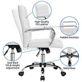 Yaheetech Office Desk Chair Mid-Back Leather Computer Chair Height Adjustable Ergonomic Executive Chair w/Lumbar Support Comfy Thick Padded Armrests and Seat, White Yaheetech