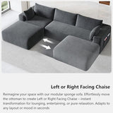 Domiqut 108”Modern Modular L-Shape Couch with Chaise, Modular Sectional Couches for Living Room, Deep Seat Boneless Sofa Bed, No Assembly Required Sleeper Sofa, Plush Corduroy Fabric, Dark Gray Domiqut
