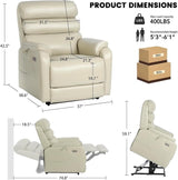 Wide Lay Flat Power Lift Recliner Chair Elderly Heavy Duty Oversized Leather Reclining Sofa Heat and Massage USB Charging Ports Remote Control Adjustable Cream White Living Room Comfortable Seating UOPYNE