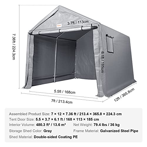 VEVOR Portable Shed Outdoor Storage Tent 7x12FT, Heavy Duty Instant Garage Storage Shelter for Motorcycle and Garden Tools VEVOR