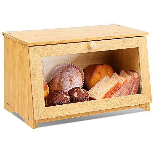 HOMEKOKO Wood Bread Box for Kitchen Counter, Single Layer Bamboo Large Capacity Food Storage Bin (NATURAL) - WoodArtSupply