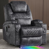 IBTKIG Power Recliner Chair with Massage and Heat, Electric Recliners with LED Lights/Lumbar Pillow/Cup Holders/Side Pocket/USB Port, Home Theater Seating for Living Room(1, Velvet Gray)