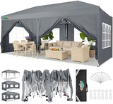 COBIZI 10x20 Pop Up Canopy Tent with 6 Sidewalls Party Tents for Parties Weddings Backyard Waterproof Outdoor Commercial Canopy Event Tent with Stakes, Ropes, Grey COBIZI