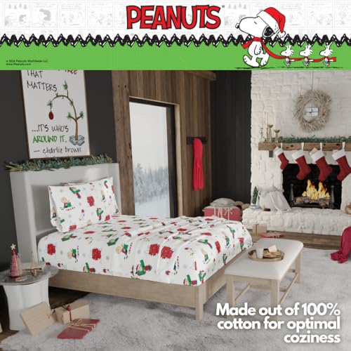 Peanuts® Charlie Brown & Snoopy Holiday & Christmas Bedding Super Soft 100% Cotton Flannel Sheet Set, Twin, (Officially Licensed Product) by Franco Franco