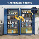 SteeLoong Kitchen Pantry Cabinet,71”Blue Metal Pantry Storage Cabinets with Doors and 4 Adjustable Shelves,Kitchen Cabinet with 2 Gold Handles,Tall Cabinet for Livingroom, SteeLoong