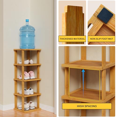 ZUJJAFY Vertical Shoe Rack for Entryway, Small Shoe Rack 7-Tier Tall Shelf for Narrow Spaces Free Standing Shoe Racks, Bamboo Shoe Rack Organizer for Closet Corner Bedroom and Garage ZUJJAFY