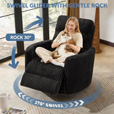GRAINELL Oversize Power Swivel Recliner, 40in Wide Electric Glider Rocking Chair with Headrest Adjustment, USB Port, 270° Swivel, Rock 30° – for Living Room, Nursery, Black (5" 7' to 6" 1' Height)