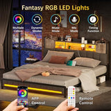 Elevate Your Space with the CSZZD Queen Bed Frame: Upholstered with Smart LED Lights & Storage Headboard in Oak Gray CSZZD