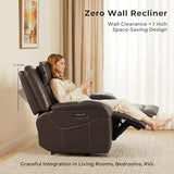 SITJOY Pet Friendly Leather Power Recliner Chair, Zero Wall Hugger RV Recliners with Power Headrest, Charging Ports, Side Pockets, Down-Filled, Scratch Resistant Waterproof Faux Leather in Dark Brown