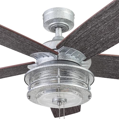 Honeywell Ceiling Fans Foxhaven Farmhouse 52 Inch Ceiling Fan with Light, Outdoor Fan/Indoor Dual-Mount LED Ceiling Fan, 5 Blades, Ebony and Silver Oak Blade Finish Options, Galvanized (51631-01) Honeywell Ceiling Fans