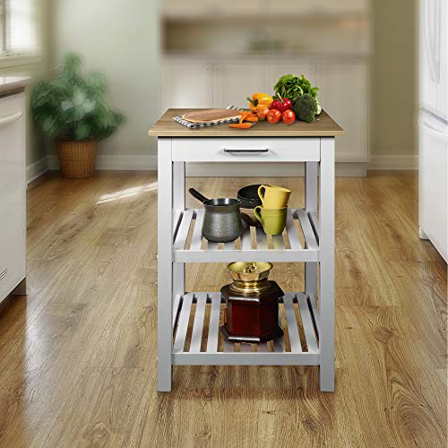 Casual Home Sunrise (Small) with Solid Harvest Hardwood Top Kitchen Island, 22.75"W, Natural&White - WoodArtSupply