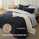 Bedsure Twin Comforter Set - 5 Pieces Reversible Black Bedding, Twin Size Bed Set for All Seasons, Bed in a Bag with Down Alternative Comforter, Sheets, Pillowcase & Sham Bedsure