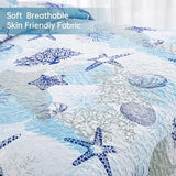 Dinjoy Coastal Quilt Set Twin Size, Blue Ocean Beach Themed Bedding Set Coral Seashell Conch Starfish Pattern Microfiber Lightweight Summer Bedspread Coverlet Bed Set All Season(68x86 Inch) Dinjoy